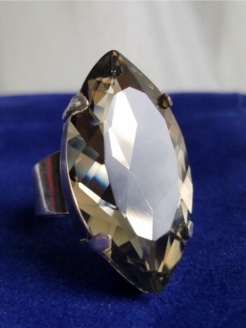 Swarovski Elements Huge Smoky Black Shadow Crystal Marquis Statement Ring NEW